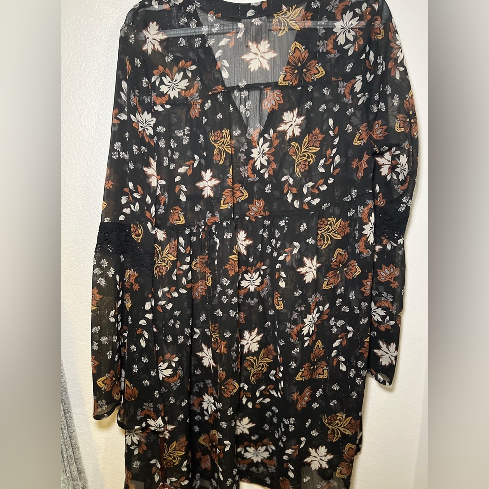 Knox Rose Sheer Flowy and Floral Dress with Detailing and Lace
